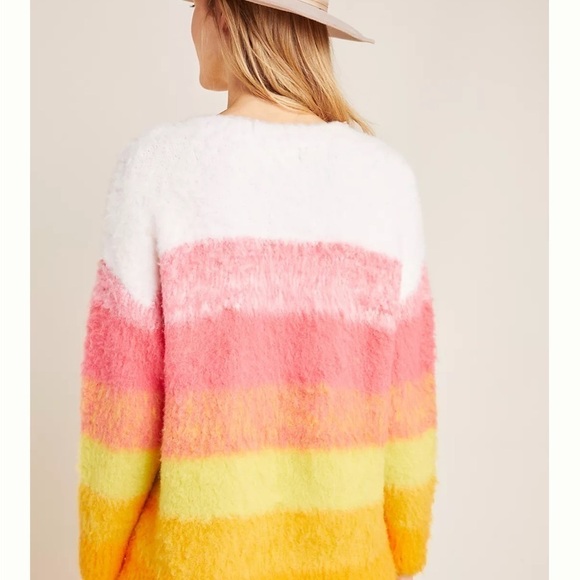 Anthropologie Simone Striped Wool Blend Fuzzy Knit Pullover Sweater XS Rainbow - Picture 2 of 12